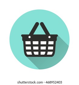 Shopping basket vector icon with long shadow. Illustration isolated for graphic and web design.