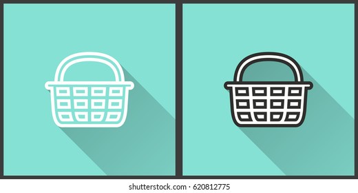 Shopping basket vector icon with long shadow. Illustration isolated for graphic and web design.