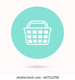 Shopping basket vector icon with long shadow. White illustration for graphic and web design. Circle buttons.