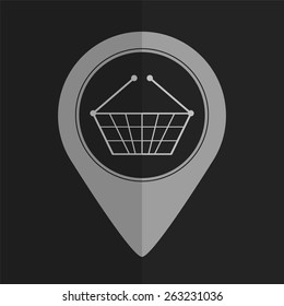 Shopping basket vector icon - map pointer. Flat design