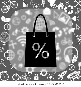 shopping basket vector icon - matte glass button on background consisting of different icons