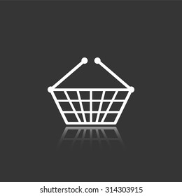 shopping basket vector icon with mirror reflection