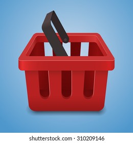 Shopping basket vector icon, on blue background