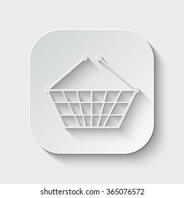 shopping basket vector icon - paper illustration