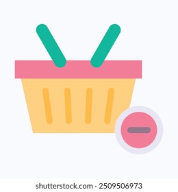 Icono de Vector de la cesta de la compra, quitar de la cesta, cesta de la compra con signo menos. Icono de Vector aislado de estilo plano.