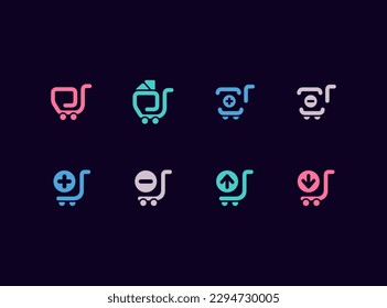 Shopping basket vector icon set. Online shopping carts collection. Shopping mobile app icons.