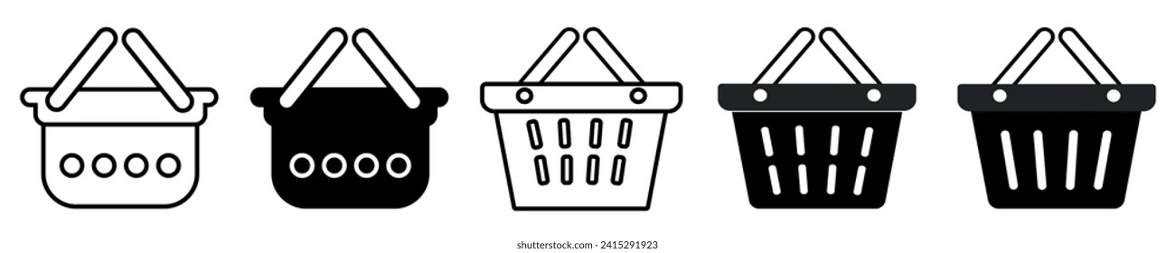 Juego de iconos del vector de la cesta de compras. Compra la colección de botones. Ilustración vectorial.