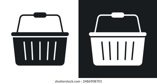 Shopping basket vector icon set in solid black and white color