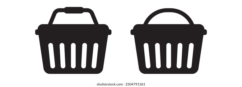 Shopping basket vector icon set collection. Shopping basket Outline flat icon. Vector illustration. EPS 10.