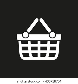 Shopping basket vector icon. White illustration isolated on black background for graphic and web design.
