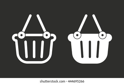 Shopping basket vector icon. White illustration isolated on black background for graphic and web design.
