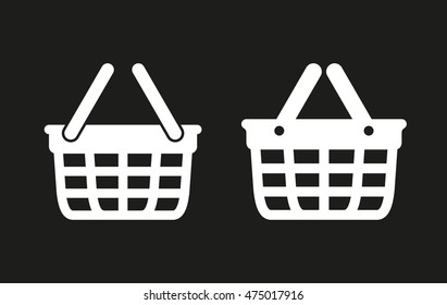 Shopping basket vector icon. White illustration isolated on black background for graphic and web design.