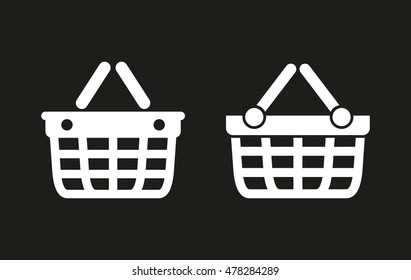 Shopping basket vector icon. White illustration isolated on black background for graphic and web design.