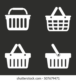 Shopping basket vector icon. White illustration isolated on black background for graphic and web design.