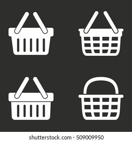 Shopping basket vector icon. White illustration isolated on black background for graphic and web design.