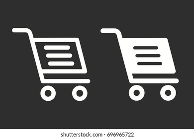 Shopping basket vector icon. White illustration isolated on black background for graphic and web design.