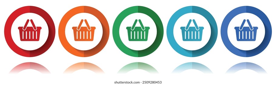 Ícones de vetor de cesta de compras, conjunto de ícone plano para design de logotipo, webdesign e aplicativos móveis, coleção de botões coloridos da Web em eps 10