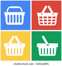 Conjunto de ícones de vetor da cesta de compras. Ilustração em branco isolada para design gráfico e da Web.