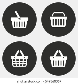 Shopping basket vector icons set. White illustration isolated for graphic and web design.