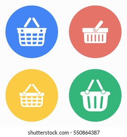 Shopping basket vector icons set. White illustration isolated for graphic and web design.
