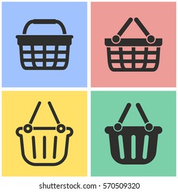 Shopping basket vector icons set. Black illustration isolated for graphic and web design.