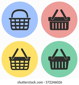 Shopping basket vector icons set. Black illustration isolated for graphic and web design.