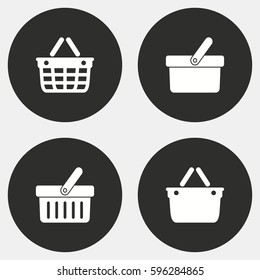 Shopping basket vector icons set. White illustration isolated for graphic and web design.