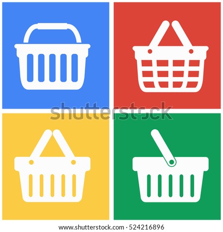 Shopping basket vector icons set. White illustration isolated for graphic and web design.