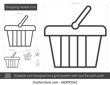 Shopping basket vector line icon isolated on white background. Shopping basket line icon for infographic, website or app. Scalable icon designed on a grid system.