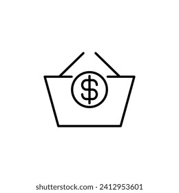 Shopping Basket Vector Line Sign. Suitable for books, stores, shops. Editable stroke in minimalistic outline style. Symbol for design 