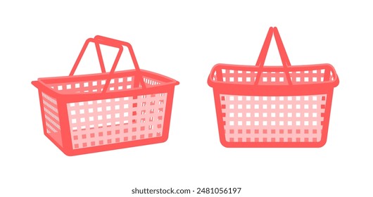 shopping basket vector set with different view. vector illustration isolated on white background.