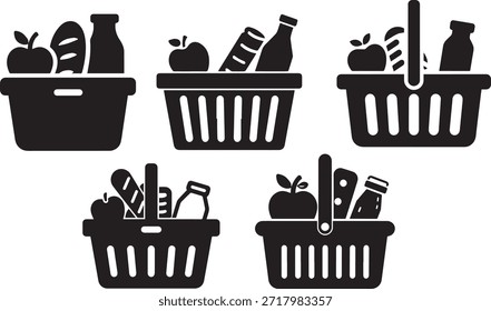 Shopping Basket vector set icons collection