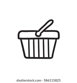 Icono de esbozo vectorial de la cesta de compras aislado en segundo plano. Icono de la canasta de compras dibujado a mano. Icono de sketch de canasta de compras para infografía, sitio web o aplicación.