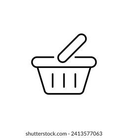 Shopping Basket Vector Symbol. Suitable for books, stores, shops. Editable stroke in minimalistic outline style. Symbol for design 
