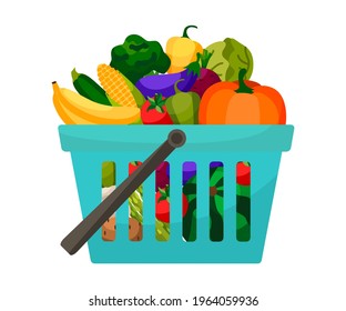 Shopping basket with vegetables and fruits. 