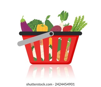 Shopping basket with vegetables isolated on white background. Food shopping concept.