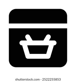 Cesta de la compra con el Sitio web que denota el icono del concepto del comercio electrónico