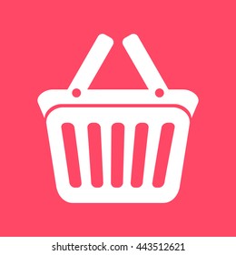 Shopping Basket white icon on magenta color background. Eps-10.