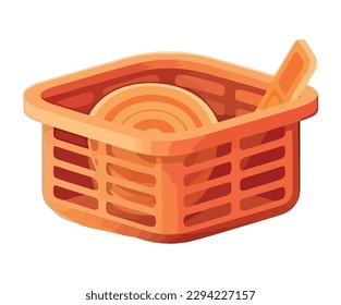 Shopping basket with wicker handle isolated