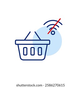 Shopping basket and wi-fi crosse symbol. Limited access to online store due to internet disconnection. Pixel perfect, editable stroke vector icon