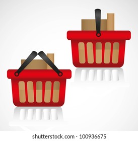 shopping baskets with boxes, vector illustration