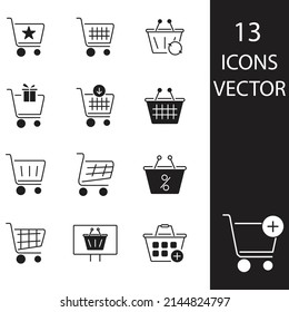 los íconos de cestas de compras y carros están listos. cestas de compras y carros empaque elementos vectores para web infográfica