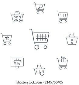 shopping baskets and carts icons set . shopping baskets and carts pack symbol vector elements for infographic web