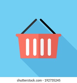 Shopping baskets icon. Flat design style modern vector illustration. Isolated on stylish color background. Flat long shadow icon. Elements in flat design.