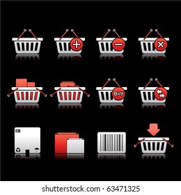 Shopping Baskets icon set 20 - White and Red Series.  Vector EPS 8 format, easy to edit.