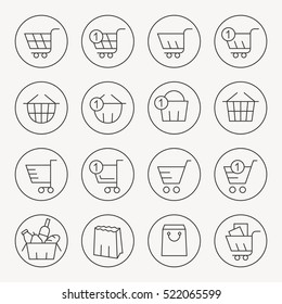 Shopping baskets thin line icon set