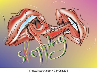 Shopping. Black Friday. Lips with a shoe