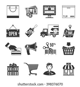 Shopping Black Icons Set. Vector Illustration