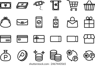 Conjunto de iconos de dibujo de línea negra de compras