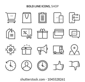 Shopping, bold line icons. The illustrations are a vector, editable stroke, 48x48 pixel perfect files. Crafted with precision and eye for quality.